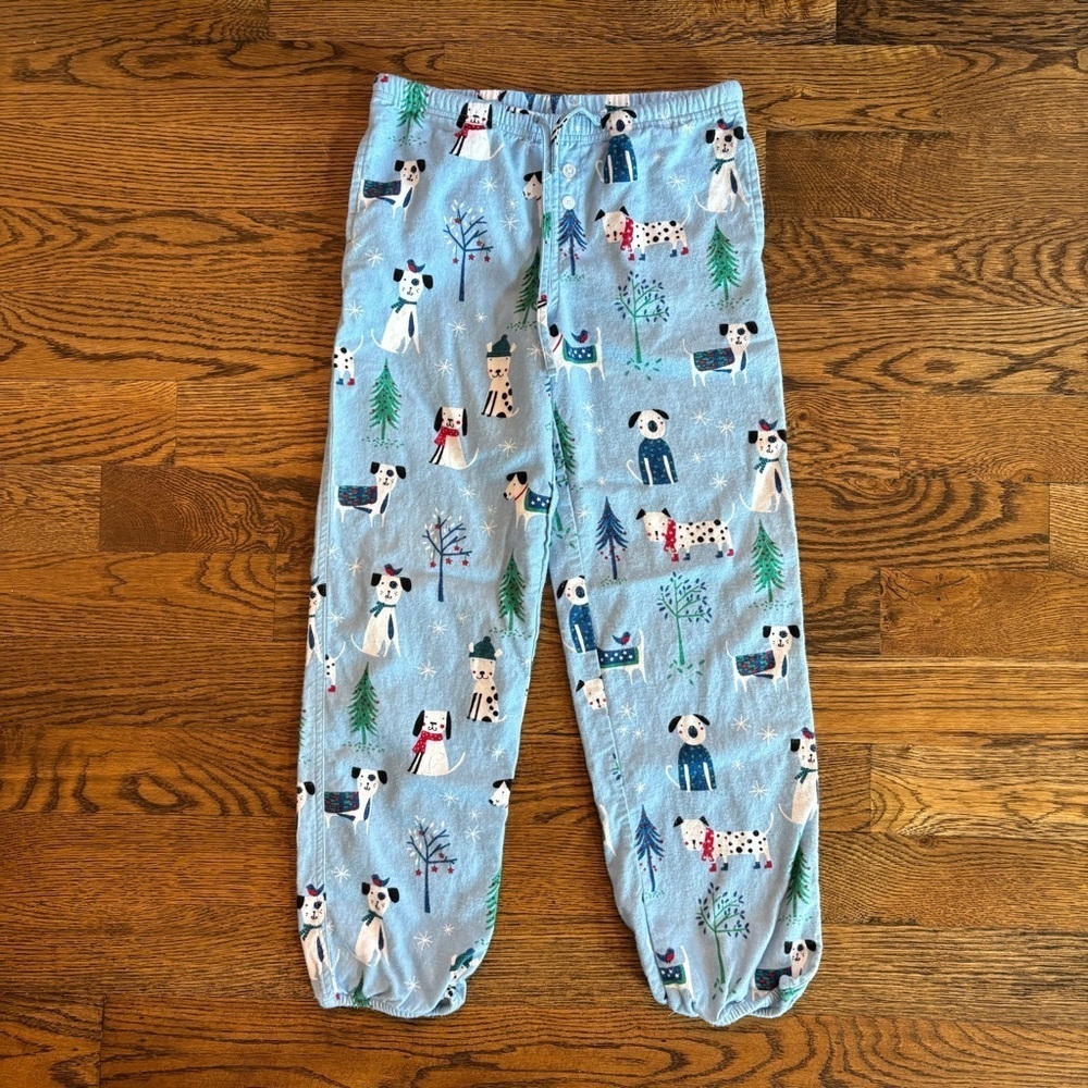 The Company Store Light Blue Pajama Bottoms with Dog and Tree Print